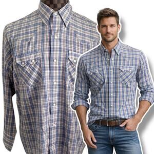 Vtg Dee Cee Mens Plaid Western Shirt Size Large Pearl Snaps Cowboy Grunge